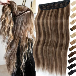 One Piece Clip in Human Remy Hair Extensions 3/4 Head Wavy & Straight Thick Weft - Picture 1 of 35