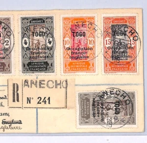 TOGO WW1 Cover *ANGLO-FRENCH OCCUPATION* Anecho Registered 1918 W.T.Wilson XW83 - Picture 1 of 10