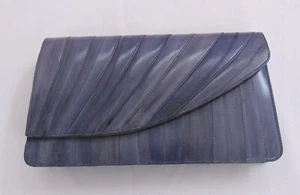 Vintage 1970s Women's Eel Skin Clutch Handbag Detachable Shoulder Strap Gray New - Picture 1 of 9