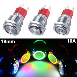 19mm Metall Druckschalter Drucktaster 10A Rastend Tastend LED Beleuchtet IP65 - Picture 1 of 11