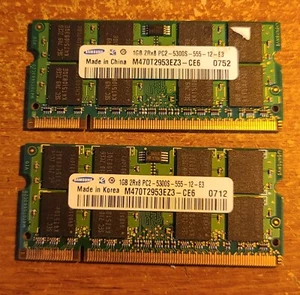 Samsung 2gb DDR2 Laptop Memory Kit 2 x 1GB PC2-5300S M470T2953EZ3-CE6 - Picture 1 of 2