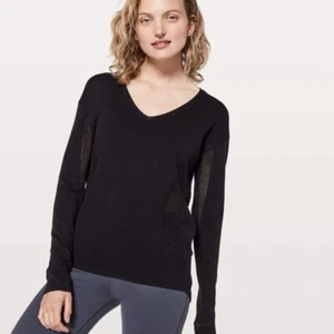 Lululemon Still Movement Sweater Blk 8 Long Sleeve V-Neck Cotton Open Knit Flaw - Picture 1 of 10