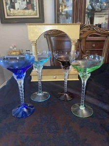 MCM Blefeld Harlequin Twisted Stem Crystal HANDBLOWN Sherry CORDIAL GLASSES 50’s - Picture 1 of 13