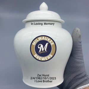 Keramik Medium Urne für Milwaukee Brewers Baseball Motiv, Wunschtext - Bild 1 von 4