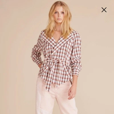 Veronica Beard NWT $698 Lin Check Belted Shirt Jacket Blazer Tie Waist Sz Large - Image 1 of 4