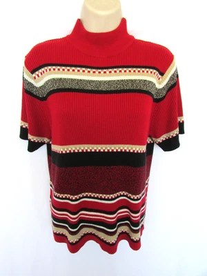 STUDIO WORKS ЖЕНСКИЕ L красная черная полоса ребристая ЭЛАСТИЧНАЯ ВЯЗАНАЯ ИМИТАЦИЯ ШЕИ - Изображение 1 из 4