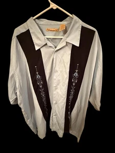 Havanera Co Men’s Embroidered TwoTone Guayabera Shirt 3X Blue Black Retro Lounge - Picture 1 of 7