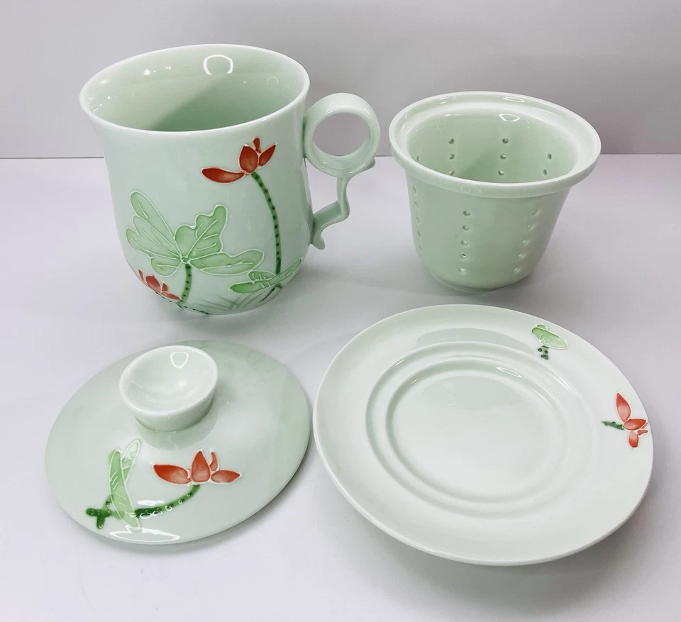 TEAVANA Flor Floral Porcelana Taza de Té con Tapa de Taza Plato Infusor Juego de 4 Piezas Foto 1 de 4