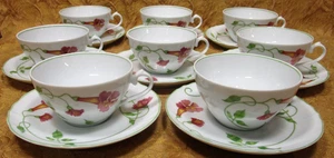 Denby Fine China YOUR MAJESTY 8 cups & 8 saucers -Floral & green trim - Picture 1 of 8