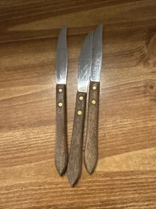 Ekco Forge Stainless USA Steakmesser Wellenschliff Holzgriff 3 Vintage - Bild 1 von 6
