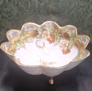 Antike Schale Nippon Gold Moriage handbemalt Blumen Rüschen Fuß  - Bild 1 von 10