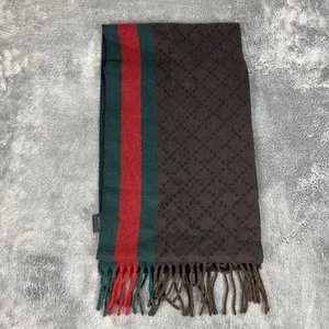 Gucci Wool Scarf Unisex Green Red Brown Jacquard Angora Stripe - Picture 1 of 10
