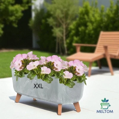 Blumentopf mit Füßen Schale Übertopf Kräutertopf inkl. Einsatz:XXL; Beton GRAU - Bild 1 von 3