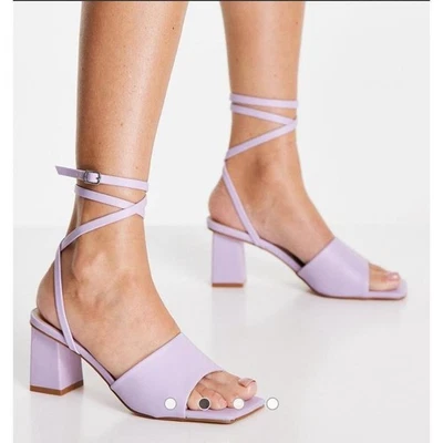 Asos Raid Naya Tie Ankle Mid Heeled Sandals In Lilac  US Size 7 - Image 1 of 4
