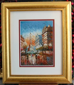 VINTAGE ORIGINAL GERAHMTES IMPRESSIONISTISCHES ÖLGEMÄLDE PARIS EIFFELTURM STRASSENSZENE - Bild 1 von 24