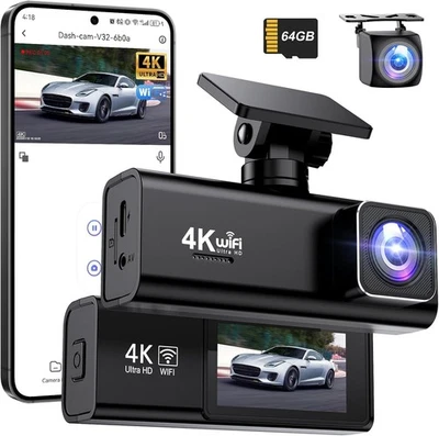 Topabol Dashcam 4K + 1080P Vorder- & Rückansicht WiFi 170° Weitwinkel G-Sensor