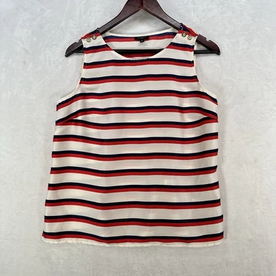 Talbots Top Womens MP Red Navy Blue Striped Tank Preppy Tennis Nautical Shirt - Image 1 of 4