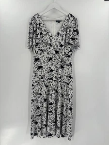 Ralph Lauren Dress Womens 14 White Floral Flutter Sleeves V Neck Maxi Zip Up - Picture 1 of 18