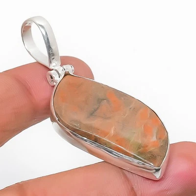 Unakite Gemma Fatto a Mano 925 Argento Sterling Ciondolo Gioielli 5.3cm - Immagine 1 di 4