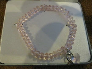 Sterling Silver Breast Cancer Awareness Charm Cross with Pink Heart Bracelet - Picture 1 of 2