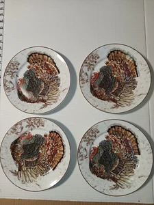 Williams Sonoma Plymouth Salad Plates Turkey 8 3/4" Set of 4 Thanksgiving - Picture 1 of 3