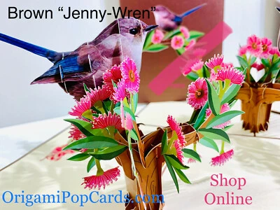 Tarjeta en blanco ORIGAMI POP CARDS Excelente Fairy-Wren o Brown Jenny Aussie Bird. Foto 1 de 4