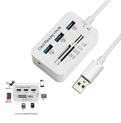 Aluminum 3 Port USB 3.0 Hub MS SD M2 TF Multi-In-1 Memory Card Reader Adapter US - Image 1 of 4