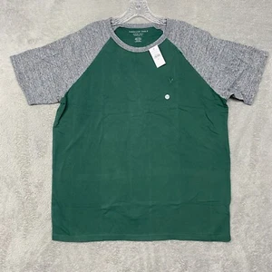 American Eagle Shirt Mens Large Green Raglan Crew Neck Tee Short Sleeve - Picture 1 of 8