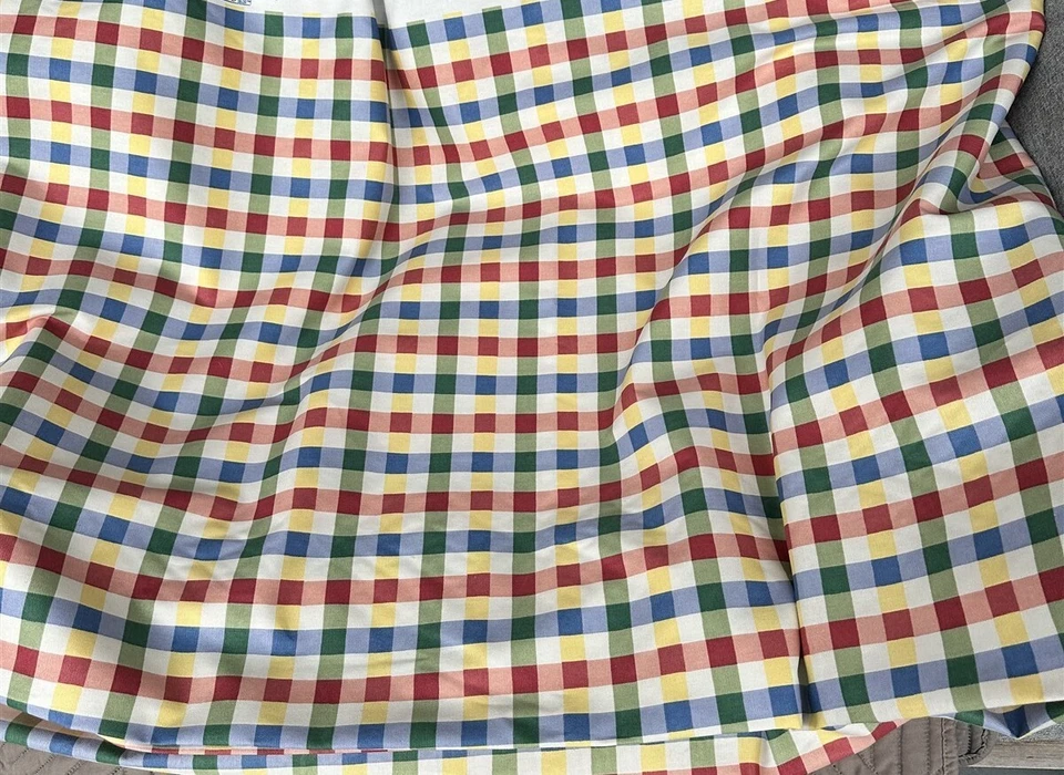 Vintage Joan Kessler For Concord Fabrics Elena Plaid Check Primary Colors Dupont - Image 1 of 4