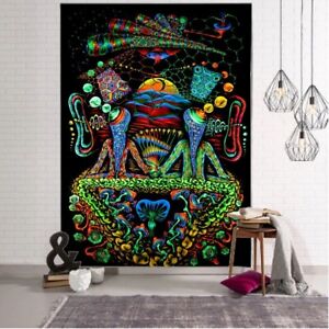 Psychedelic Tapestry Wall Hang Monster Olive Green Background Mandala Bohemian