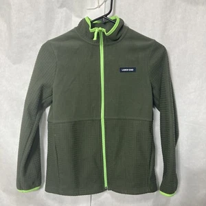Lands' End Boys Grid Fleece Jacket, Full Zip, Boy’s Sz Large,Beetle, Green, Lime - Picture 1 of 9