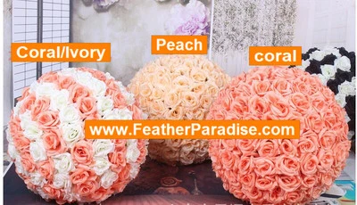 Coral/Ivory Rose Flower Ball Pomander Wedding Kissing Ball 9-10 inches 1 piece - Image 1 of 2
