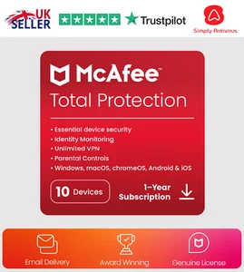 McAfee Total Protection Antivirus VPN 2025 10 Devices 1 Year Deliver by EMAIL - Picture 1 of 12