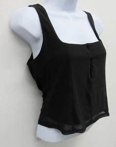 BAR III TANK TOP BLACK WOMENS M MEDIUM TWO BUTTON FRONT LACY LACE SHELL CROP - Picture 1 of 13