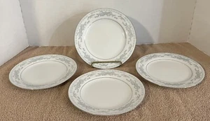(4) Somerset Bread Plates by Excel Blue Flower Band Blue Ribbons Platinum Trim - Picture 1 of 3
