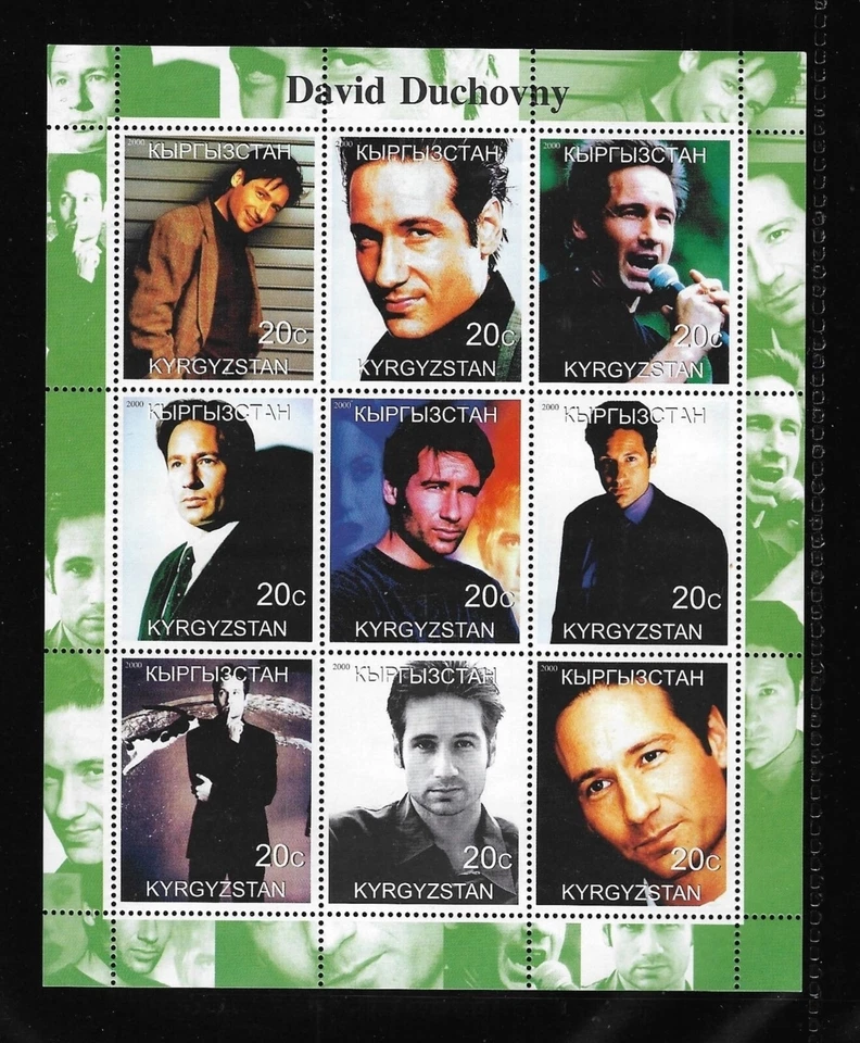 MNH 2000 Kyrgyzstan 9 Stamp Souvenir Sheet David Duchovny TV Actor Movie Star - Image 1 of 1
