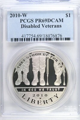 2010 W Proof Disabled Vets $1.00 Silver COMMEMORATIVE - PCGS PR 69 DCAM - Image 1 of 2