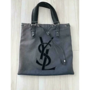 Yves Saint Laurent rive gauche KAHALA Canvas leather Dark Gray Tote Bag Rare F/S - Picture 1 of 5