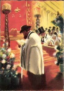 JUDAICA Morning Prayers in Shul, Synagogue; S. Seeberger Artist Postcard; Mint - Picture 1 of 2