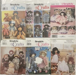 6 VINTAGE SIMPLICITY TEDDY BEAR AND GIRL DOLL & CLOTHES PATTERNS - Picture 1 of 4