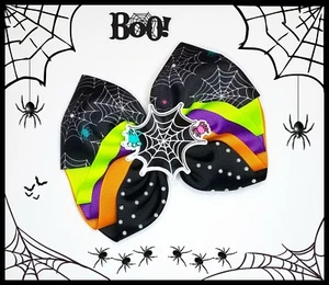 HALLOWEEN SPIDERWEB HAIRBOW FOR GIRLS, Handmade Hair Bows, Alligator Clip - Picture 1 of 2