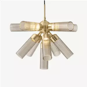 MADE.com Verona LED Kronleuchter 11-Licht Deckenlampe, gebürstetes Messing + Rauchglas - Bild 1 von 7