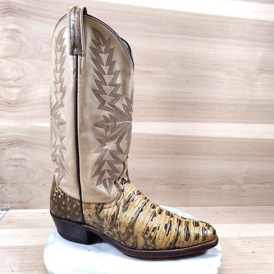 Botas Vaqueras Iguana Exóticas Dan Post De Colección Hombres 9 Beige Amarillo Lagarto Occidental Foto 1 de 4