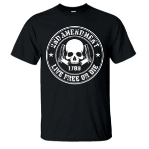T-shirt Live Free or Die 2nd Emendment Skull & Guns nera manica corta AK L - Foto 1 di 2