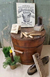 ANTIGUO PRIMITIVO VICTORIANO ESTILO VINTAGE PUBLICIDAD LAVADO CUBO JABÓN SIGNO - Imagen 1 de 8