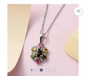 AAAA Tourmaline & Diamond "Classic Floral Cluster" Pendant & 18" Chain. - Picture 1 of 8
