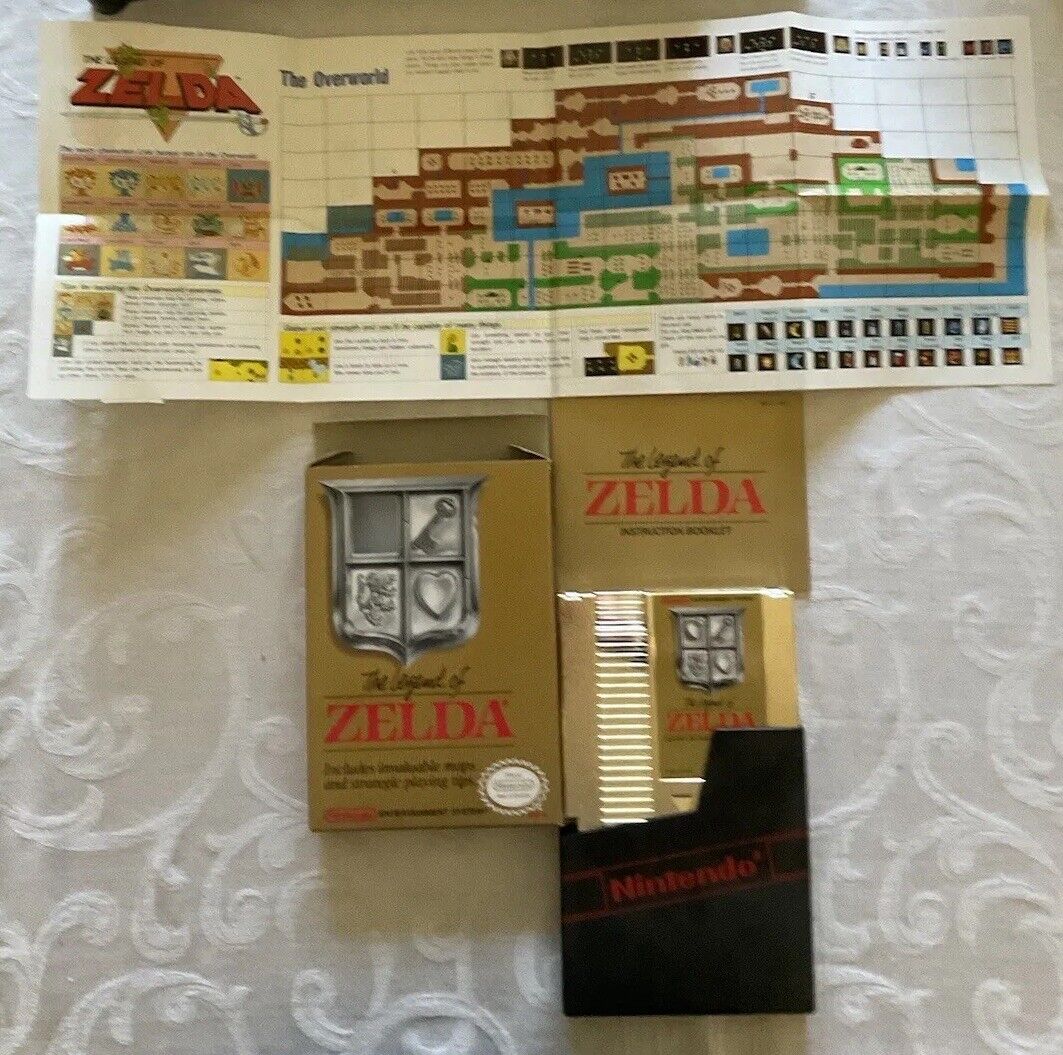 LEGEND OF ZELDA 1 NES 5 SCREW 1ST PRINT CART, MAP & BOOKLET