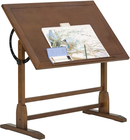 Vintage Drafting Table - Antique Design Solid Wood Drafting Table with Built-In Cover