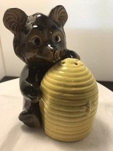 Vtg Bear and Bee Hive Salt N Pepper Shaker Set 5” t Japan - Picture 1 of 5