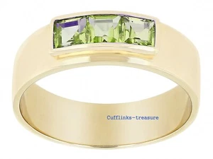 Natural Peridot Gemstones 925 Sterling Silver Gold Plated Men's Band Ring #930 - Picture 1 of 6